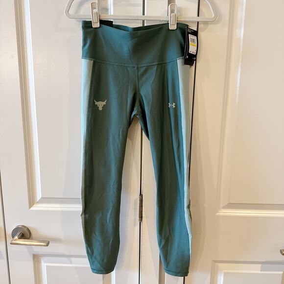 UNDER ARMOUR Project Rock Ankle Crop Leggings Toddy Green | Medium - Picture 3 of 11